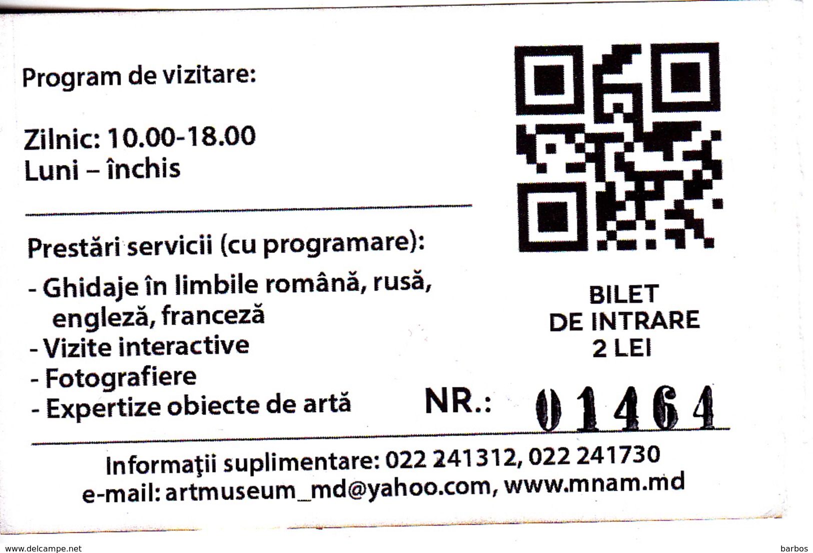 Moldova , Moldavie , The Painting's Exhibition , National Museum Of Art , Museum Ticket , 2018 , Used - Tickets - Vouchers