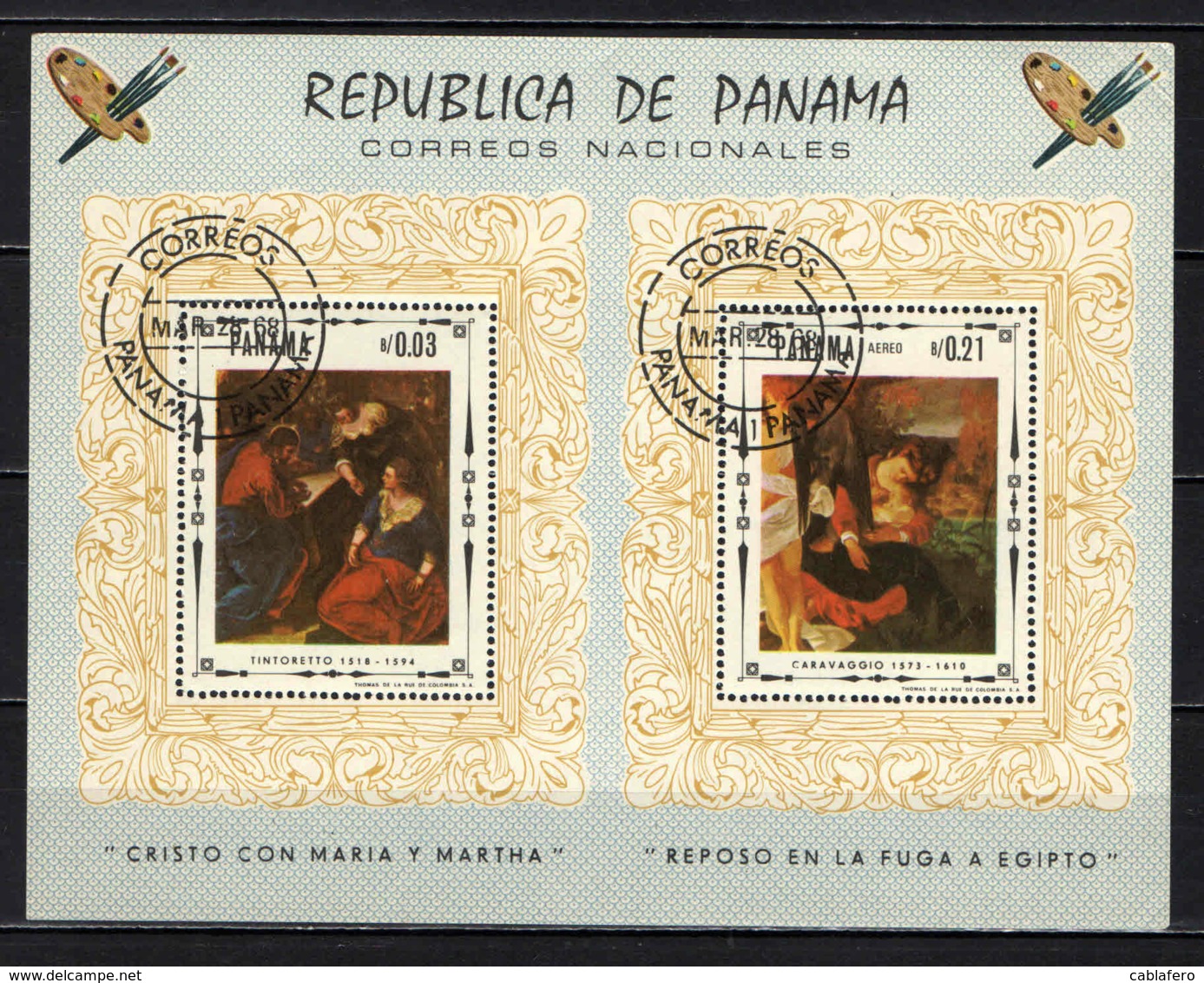 PANAMA - 1967 - DIPINTI SULLA VITA DI CRISTO: CON MARIA E MARTA, FUGA IN EGITTO - SOUVENIR SHEET - USATO - Panama