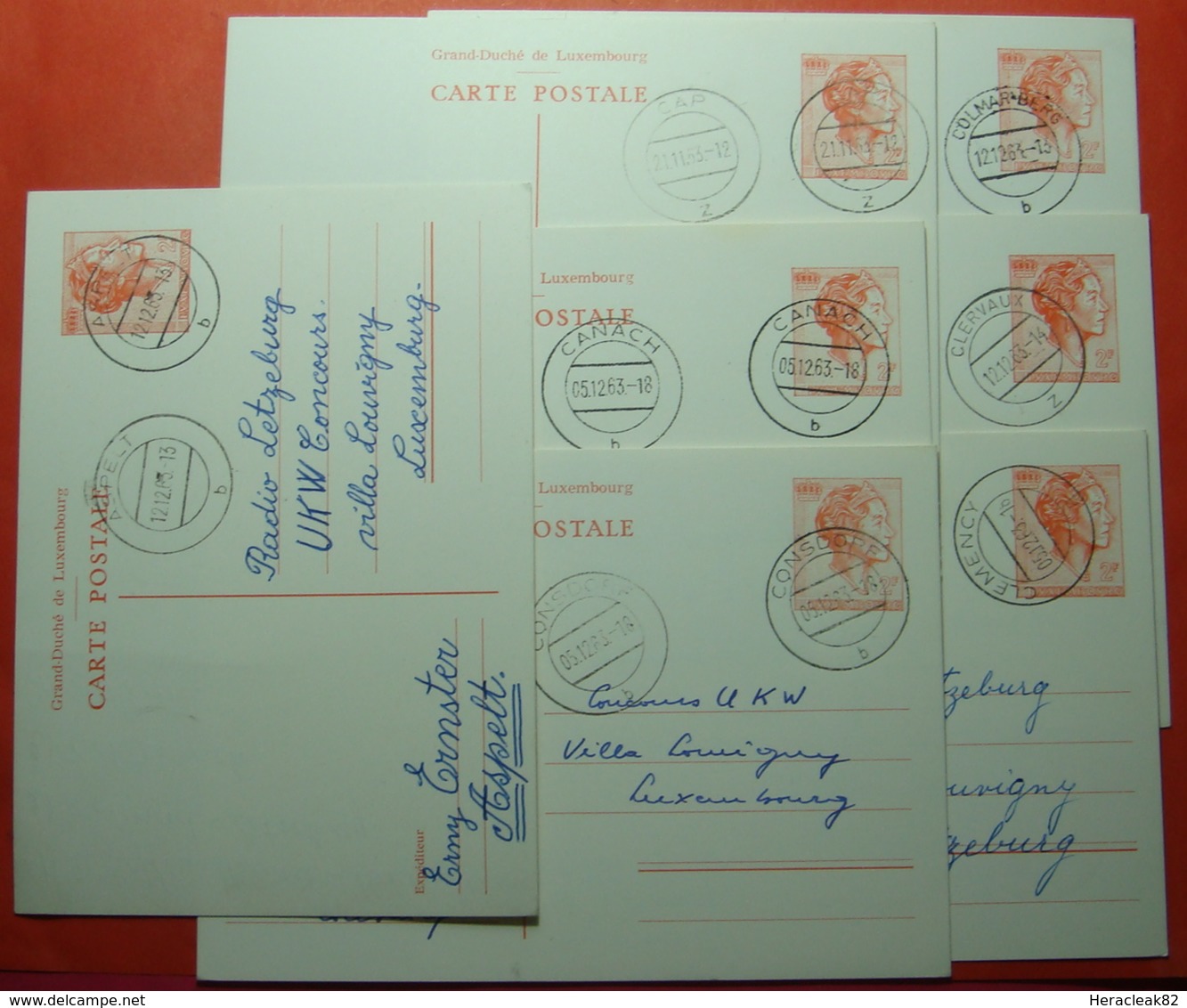 A,C 1963 Lot 7 X Carte Postale 2 Franc, DIFFERENT CITY SEALS - Postwaardestukken