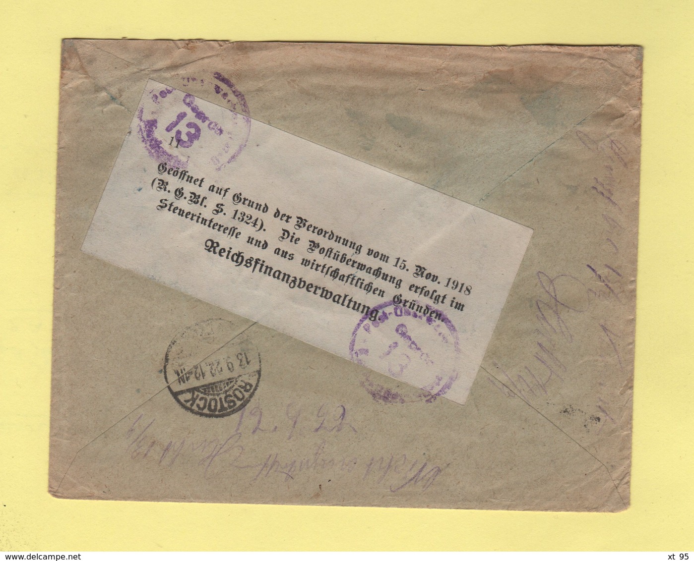 Orphelins - Lettre Recommandee Pour Rostock En Allemagne Avec Censure Au Dos - Molsheim - 11-9-1922 - Rare - 1921-1960: Période Moderne