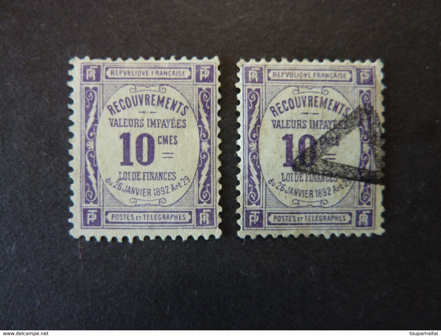 FRANCE, Année 1908-25, TIMBRES TAXE, YT N° 44 : Un Neuf Sans Gomme Et Un Oblitéré - 1859-1959.. Ungebraucht