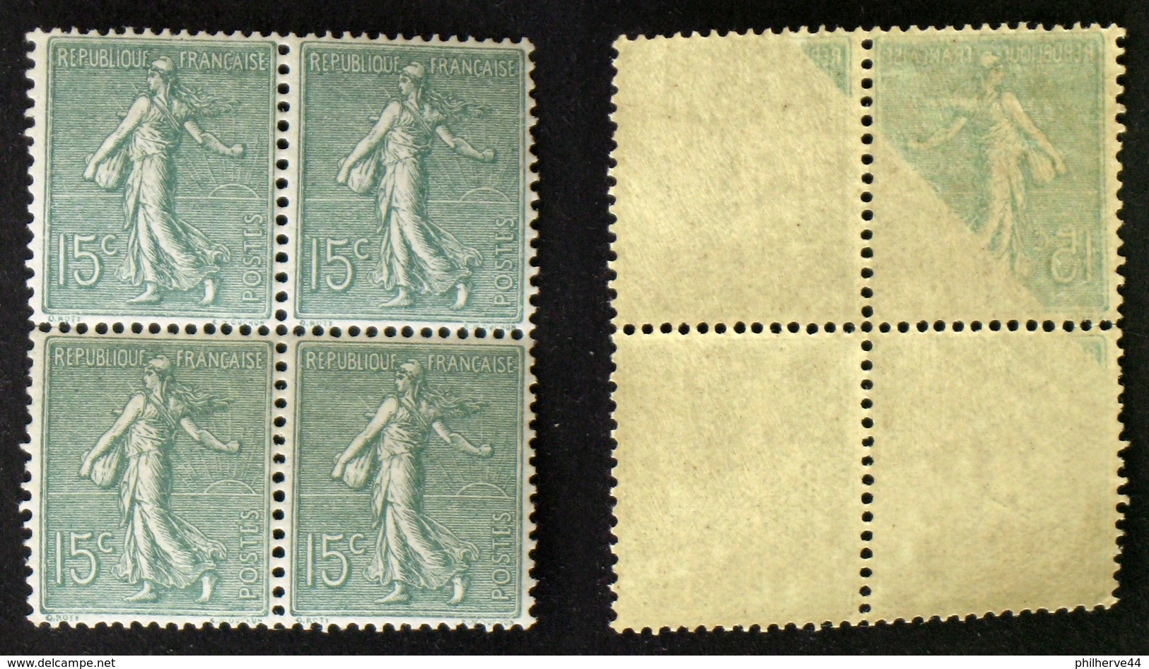 N° 130h 15c Semeuse Lignée Bloc De 4 Recto/verso N**  TB Cote 84€ - 1903-60 Sower - Ligned