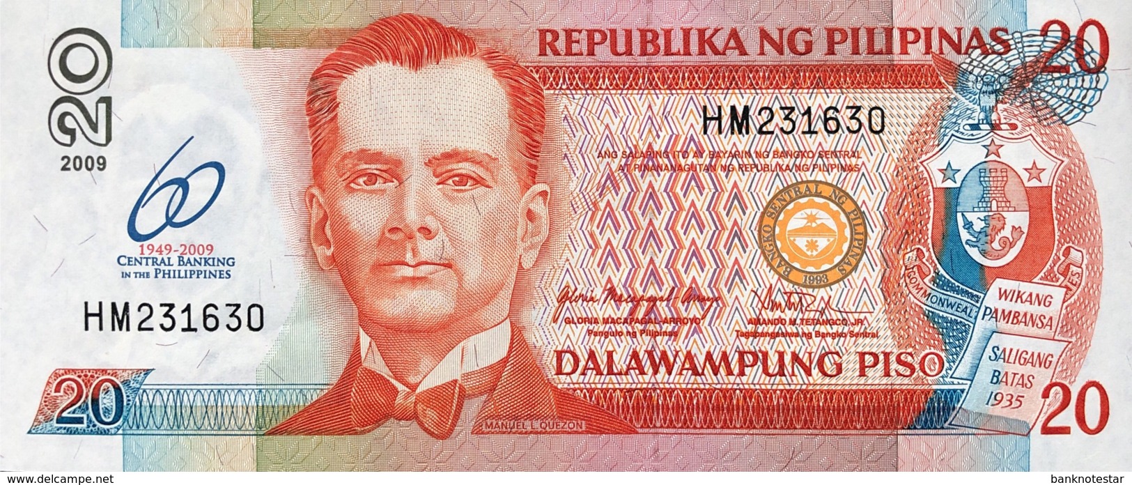 Philippines 20 Piso, P-200 (2009) - UNC - 60 Years Central Bank Overprint - Philippinen