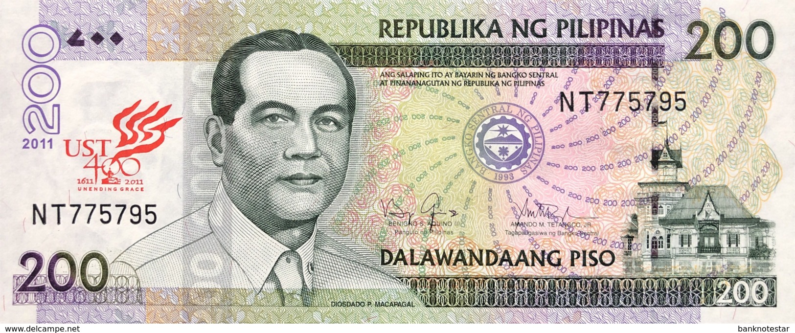 Philippines 200 Piso, P-214 (2011) - UNC - 400 Years Santo Tomas University - Philippinen