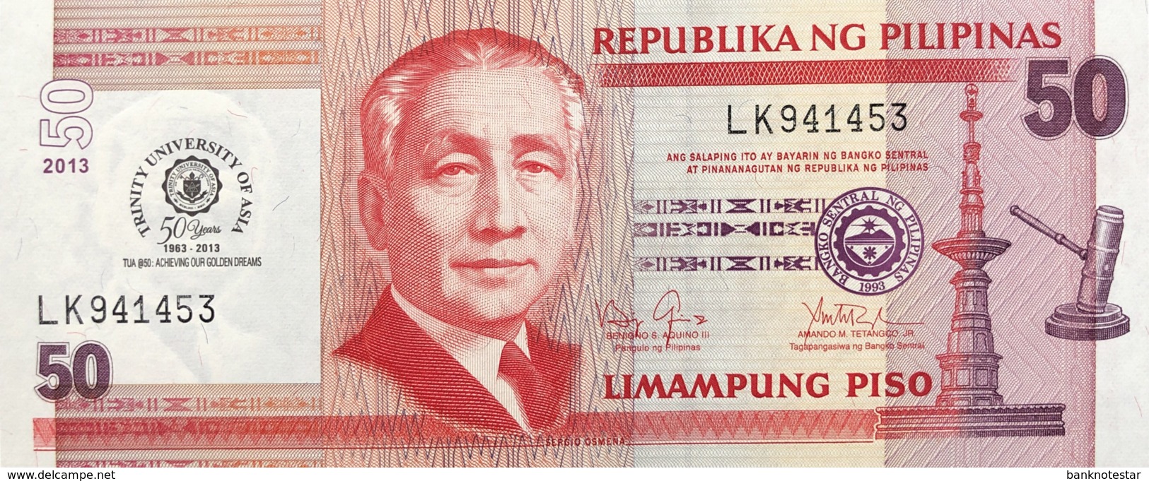 Philippines 50 Piso, P-216 (2013) - UNC - 50 Years Trinity University - Philippinen