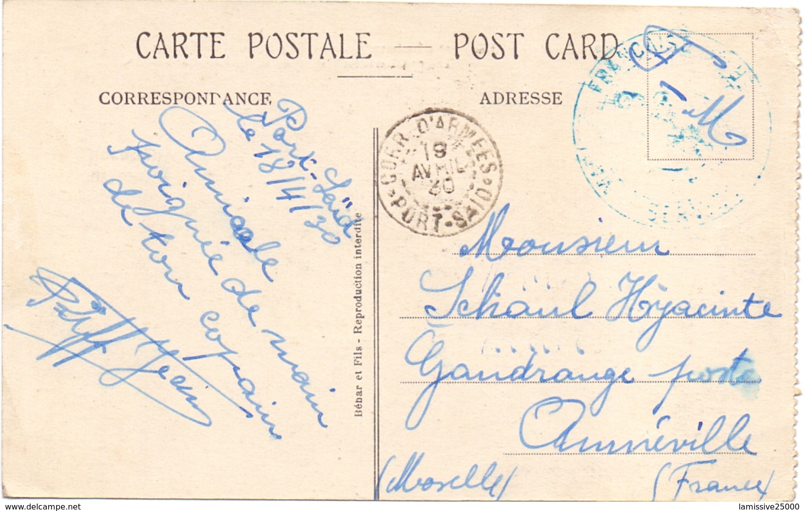 Carte En Franchise Obl Corr D Armées Port Said - Storia Postale