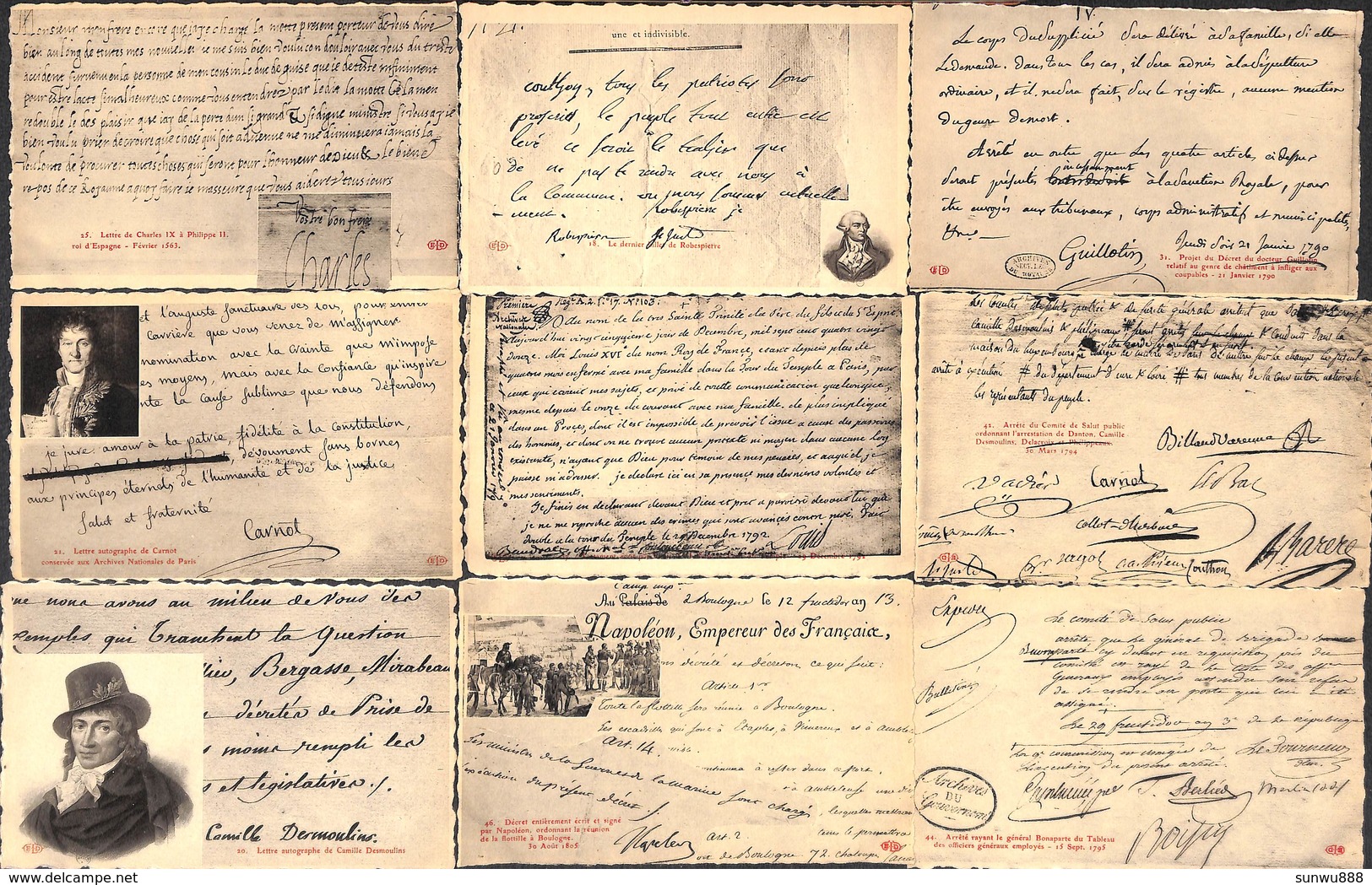 Lot 41 Cartes  - Histoire De France - Procès Verbal - Lettres Célébres - Guillotine...Napoléon..peu Fréquent - Familles Royales