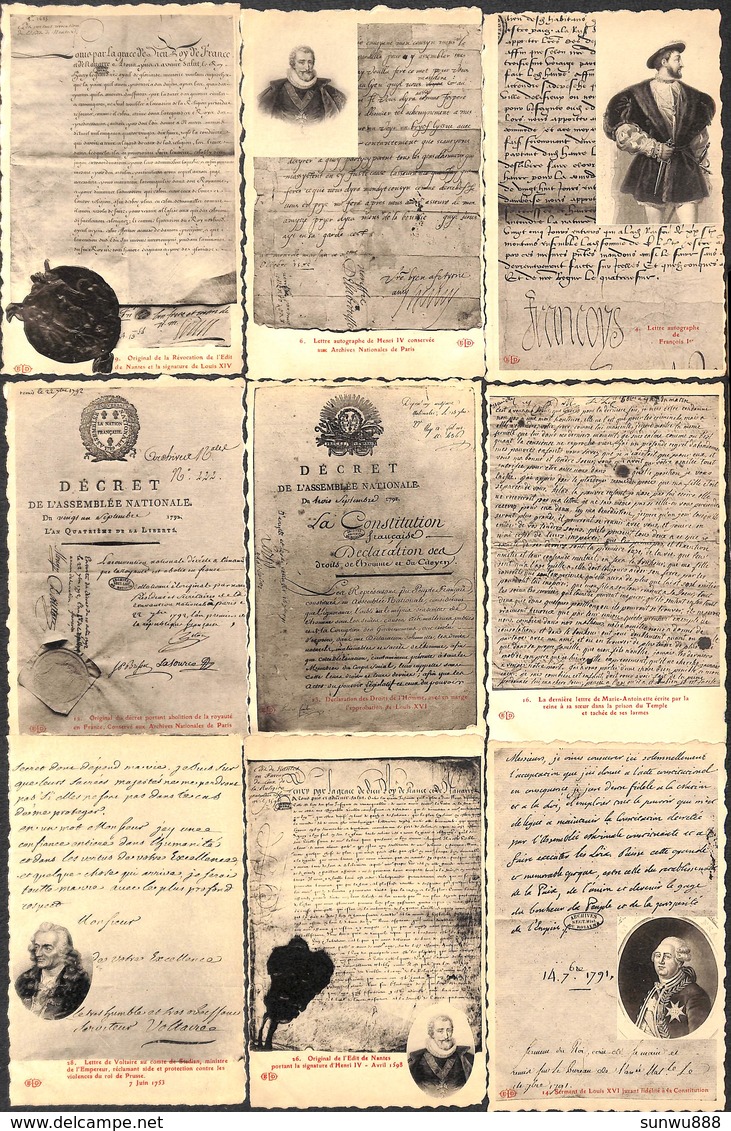 Lot 41 Cartes  - Histoire De France - Procès Verbal - Lettres Célébres - Guillotine...Napoléon..peu Fréquent - Familles Royales