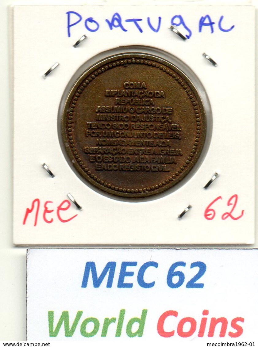 MEC 62 - PORTUGAL MEDALHA AFONSO COSTA 1871-1937 - L-574 - Sonstige & Ohne Zuordnung