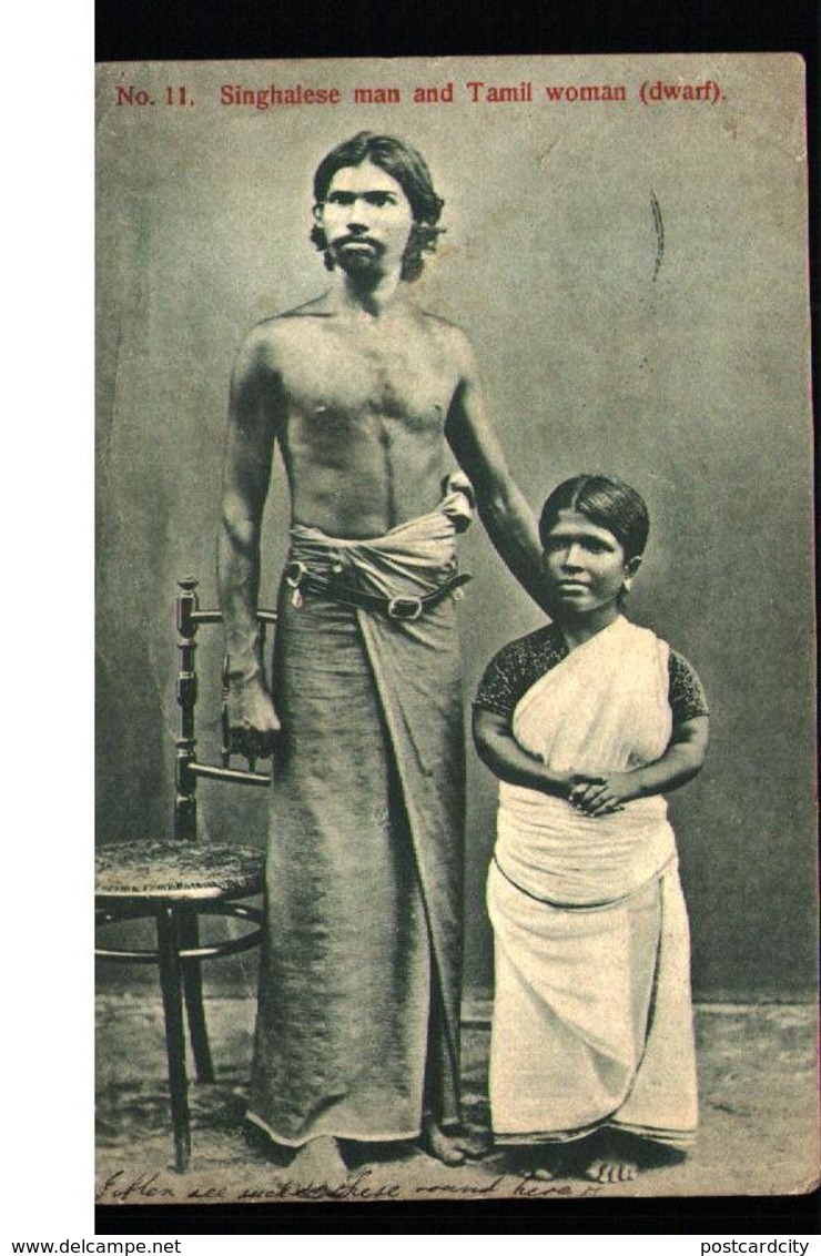 India Singhalese Man & Dwarf Tamil Woman 1907 - Inde