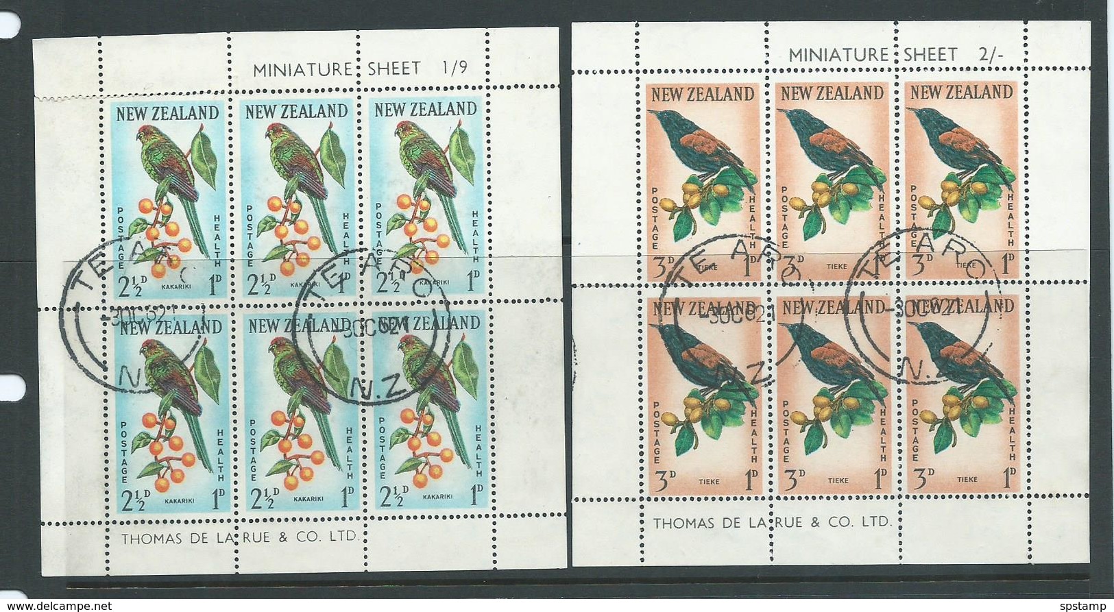 New Zealand 1962 Birds Tieke Kakariki Health Charity Miniature Sheets Sound Used - Used Stamps