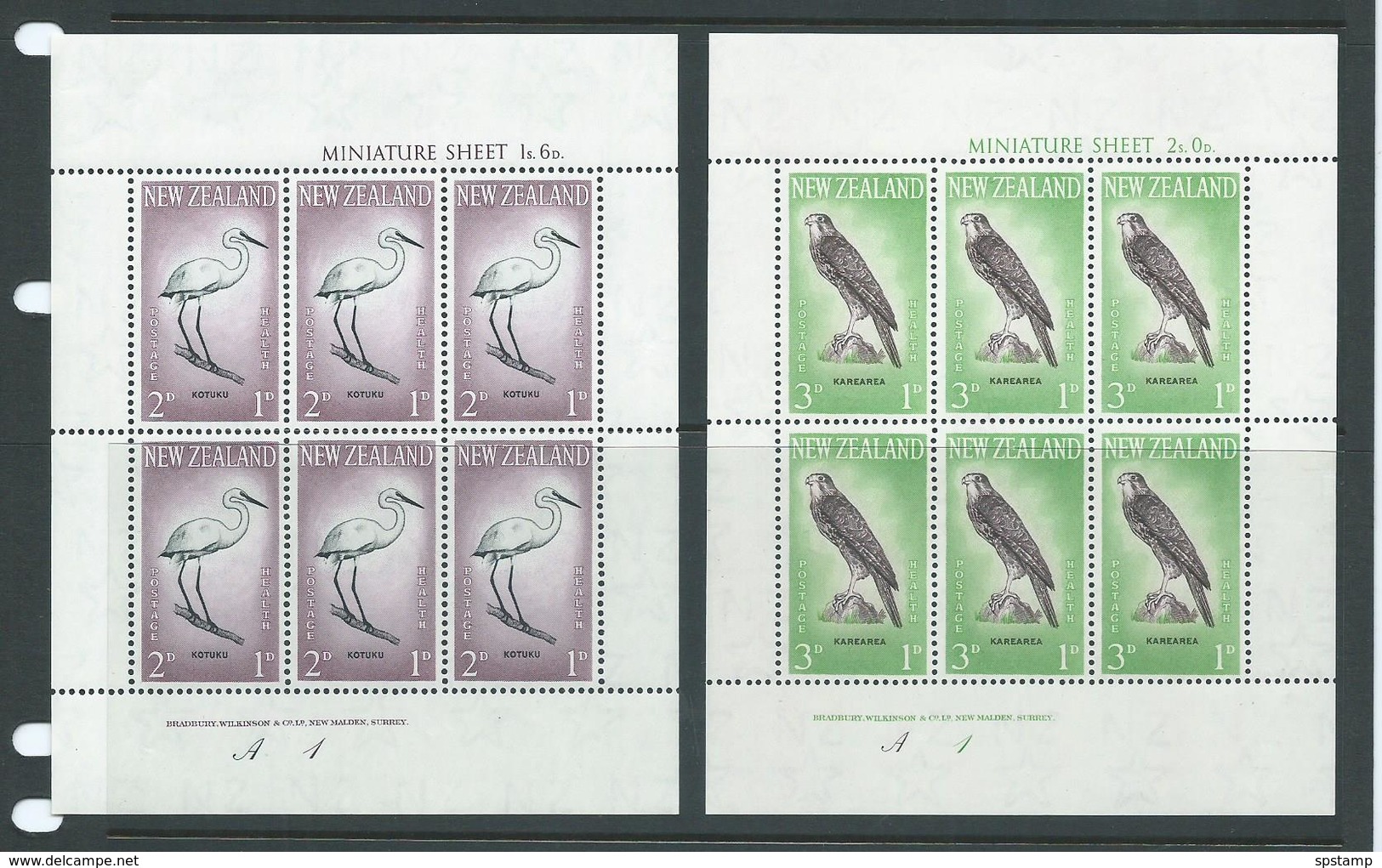 New Zealand 1961 Birds Egret & Falcon Health Charity Miniature Sheets MNH - Unused Stamps