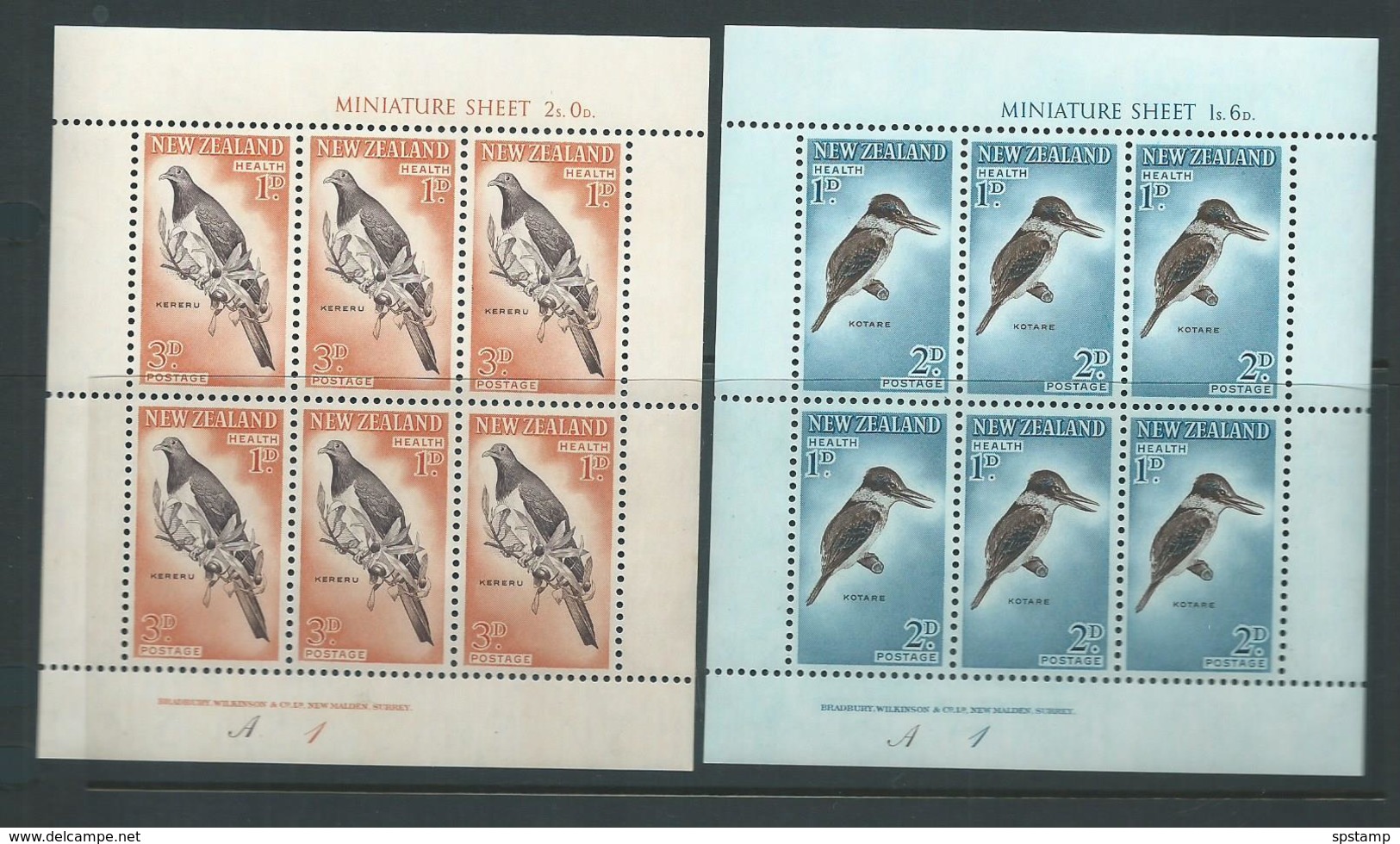 New Zealand 1960 Birds Kingfisher & Penguin Health Charity Miniature Sheets MNH - Unused Stamps