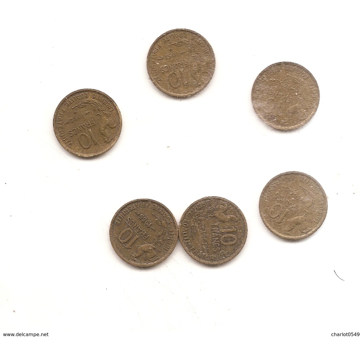 6 Pieces De 10 Francs Guiraud 1951/51B/52/52B/53B/55 - Autres & Non Classés