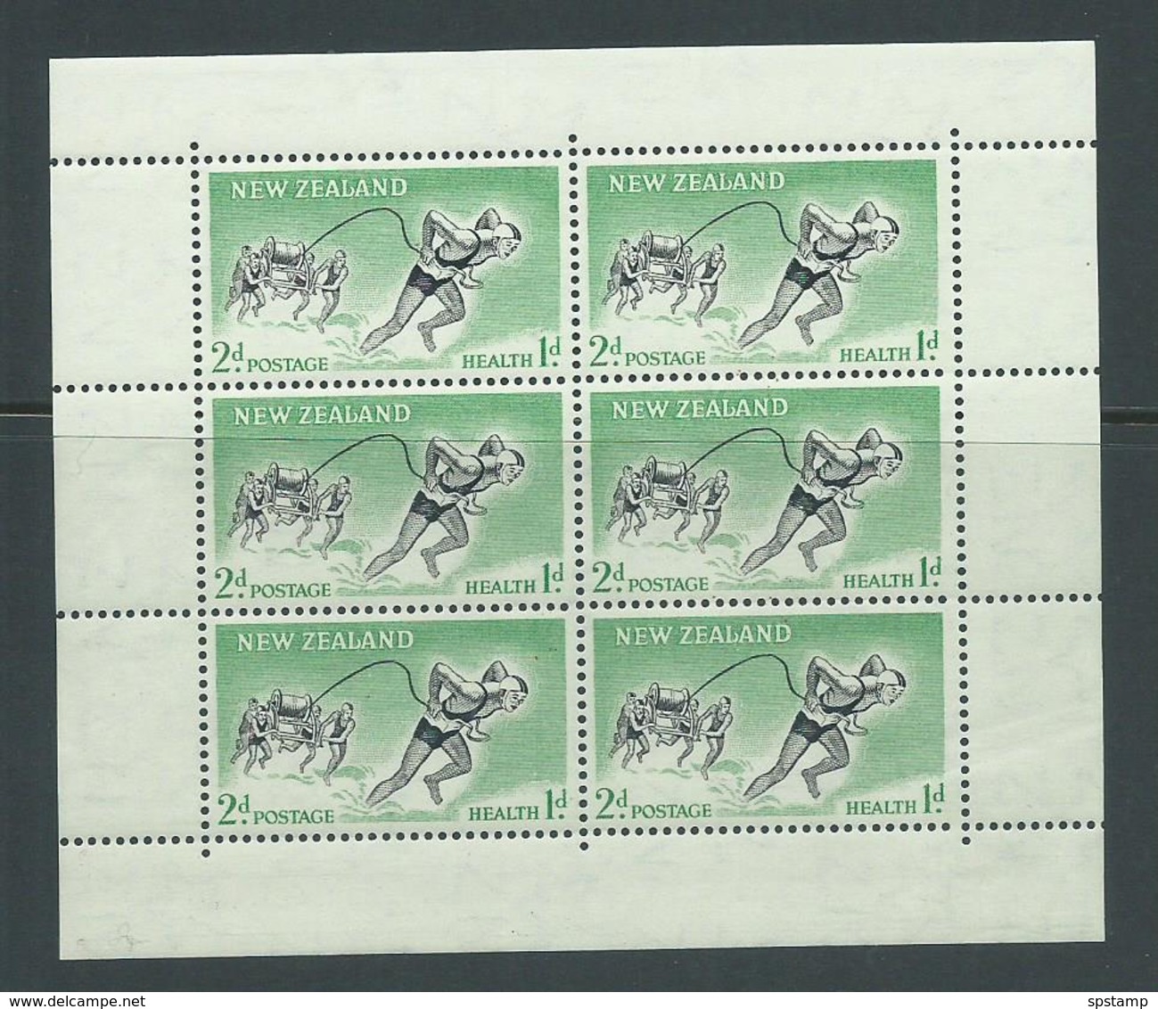 New Zealand 1957 2d + 1d Lifesaver Health Charity Miniature Sheets Sideways Watermark MNH - Unused Stamps