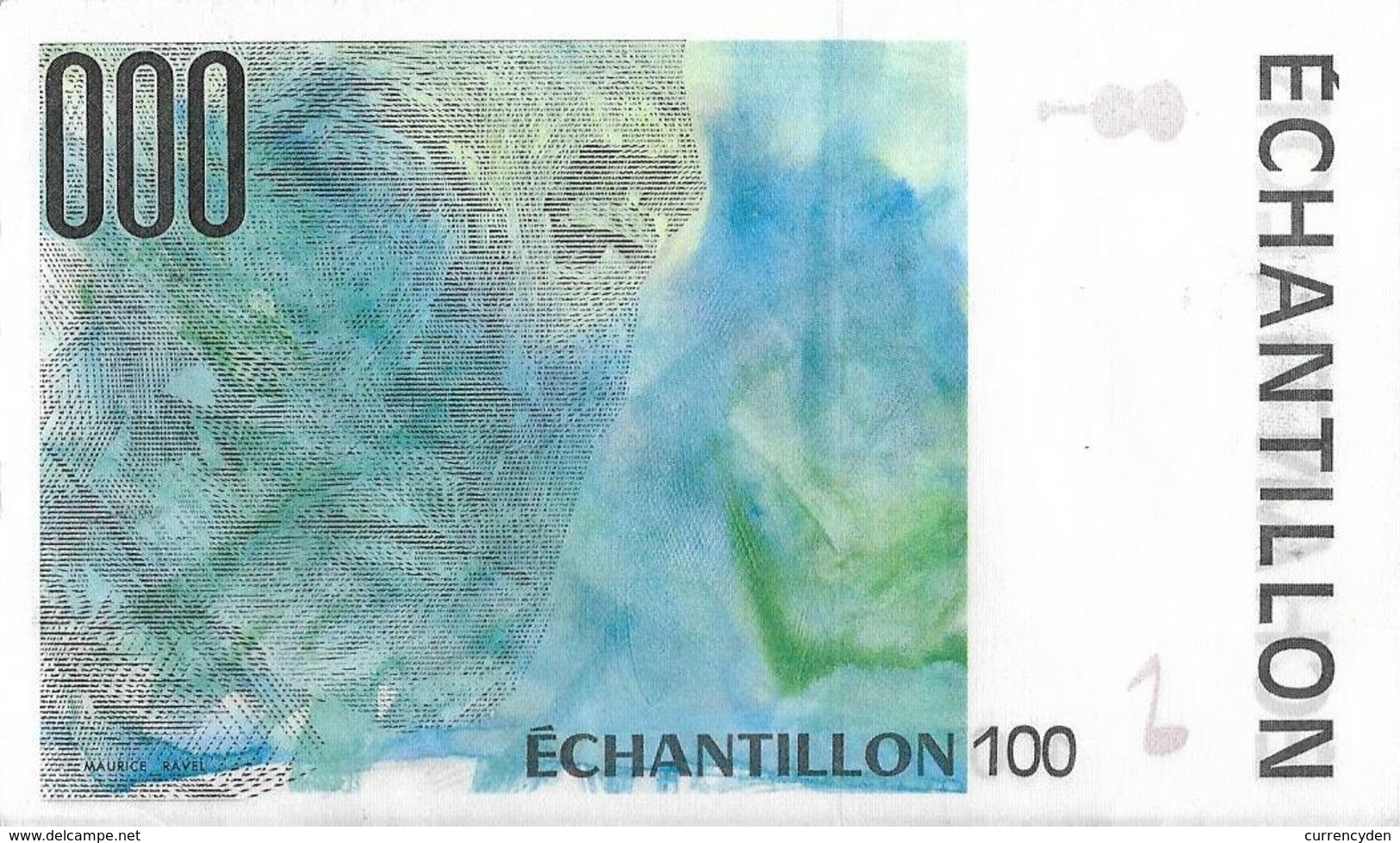 Test Note - FCO-332, 100 Echantillion, Oberthur - 3rd Largest Banknote Printer - Specimen