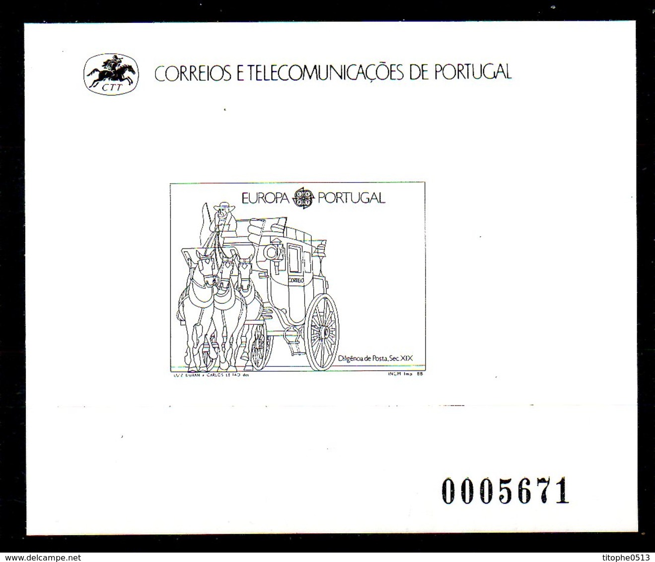 PORTUGAL. N°1732 De 1988 Sur épreuve En Noir Et Blanc. - Stage-Coaches