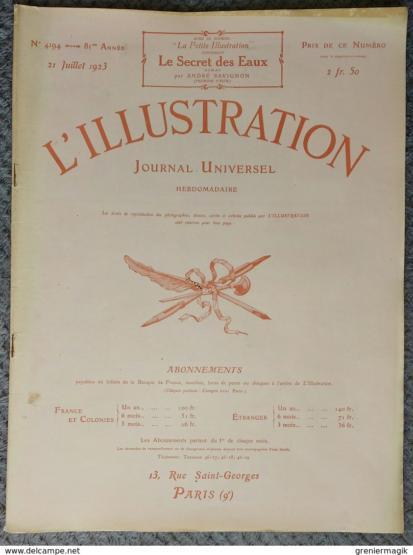 L'Illustration 4194 21 Juillet 1923 Banditisme En Chine/Bey De Tunis/Maroc/Suède/Sauvetage Maritime/Allos/Julien Tinayre - L'Illustration