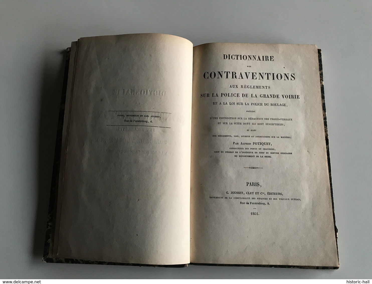 Dictionnaire Des CONTRAVENTIONS Aux Reglements Sur La POLICE De La Grande Voiries Et Loi Police De Roulage - 1861 - Police & Gendarmerie