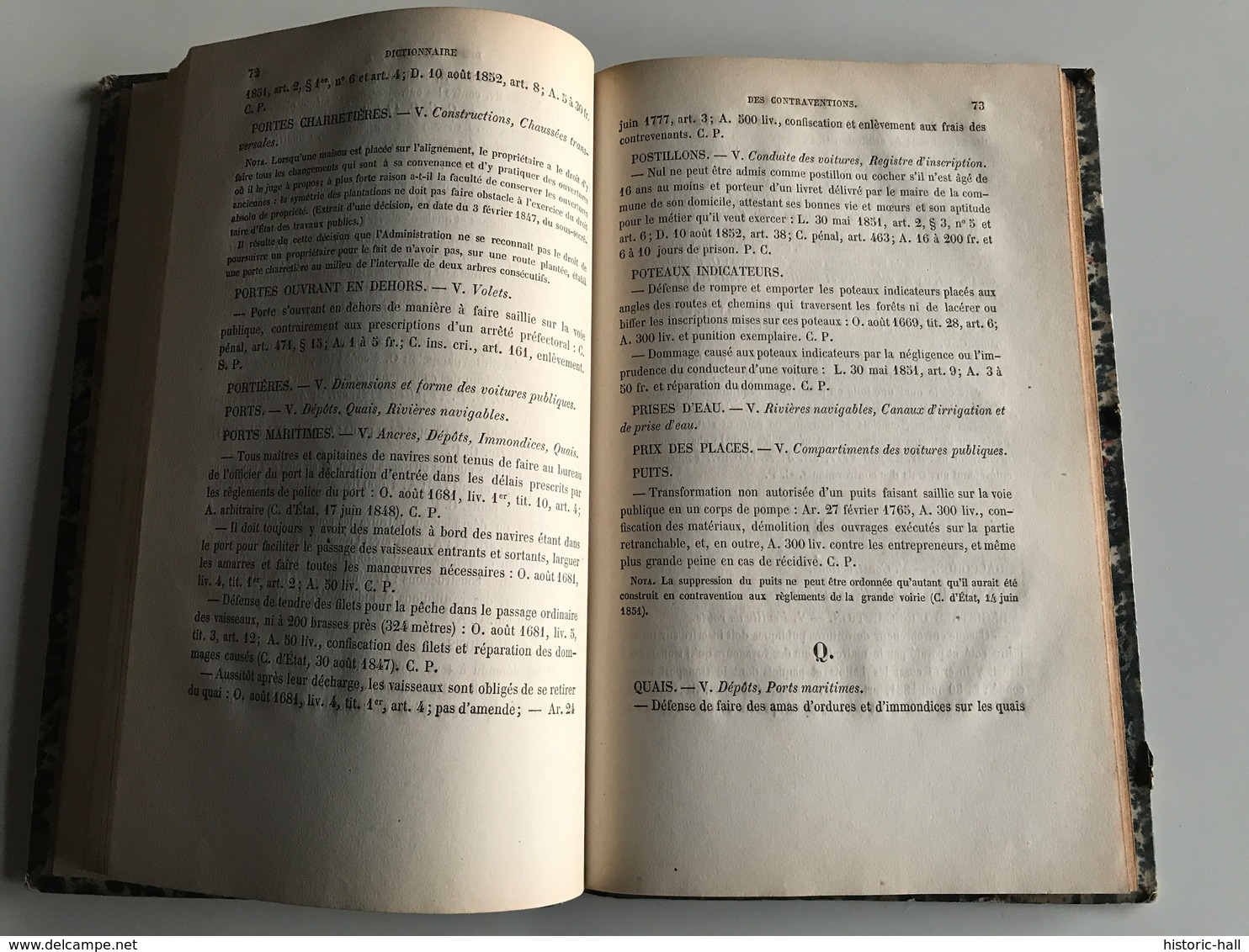 Dictionnaire Des CONTRAVENTIONS Aux Reglements Sur La POLICE De La Grande Voiries Et Loi Police De Roulage - 1861 - Police & Gendarmerie