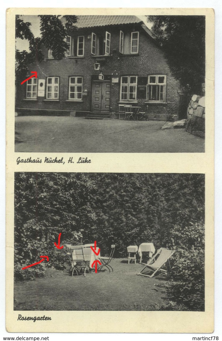 Malente Gasthaus Nüchel Stempel Benz Ostholstein Postkarte Ansichtskarte 1952 - Malente-Gremsmuehlen