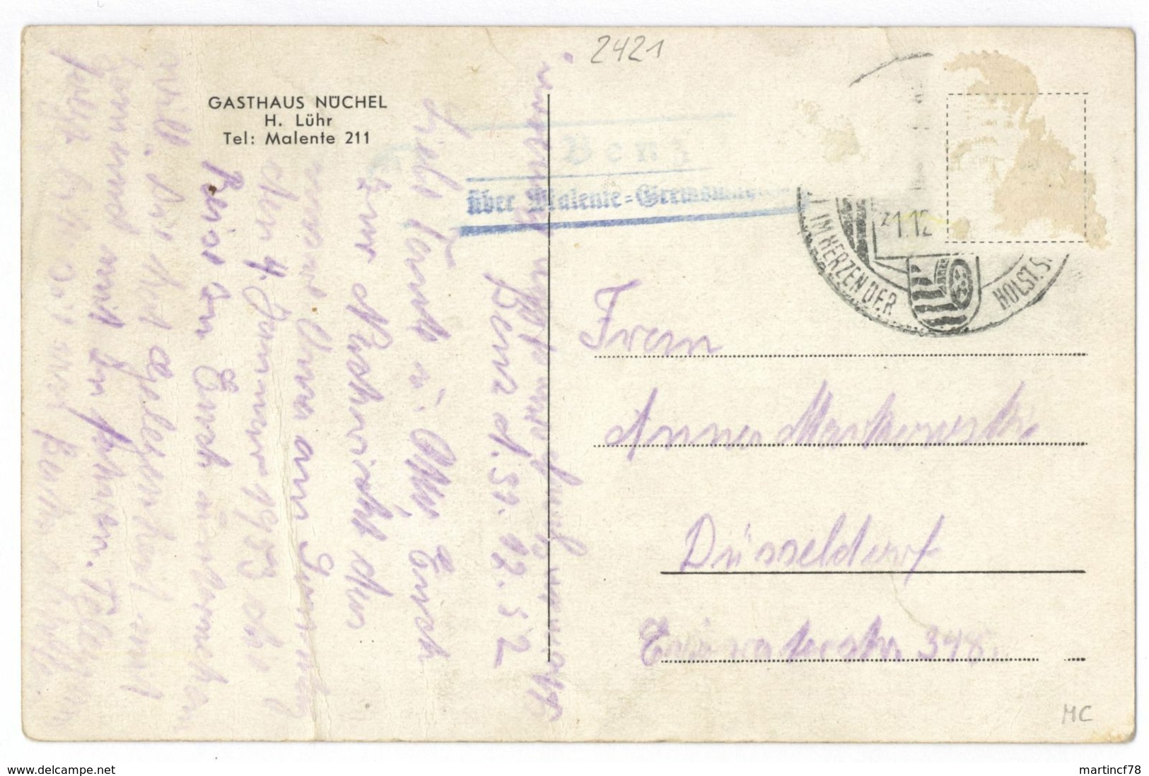 Malente Gasthaus Nüchel Stempel Benz Ostholstein Postkarte Ansichtskarte 1952 - Malente-Gremsmuehlen