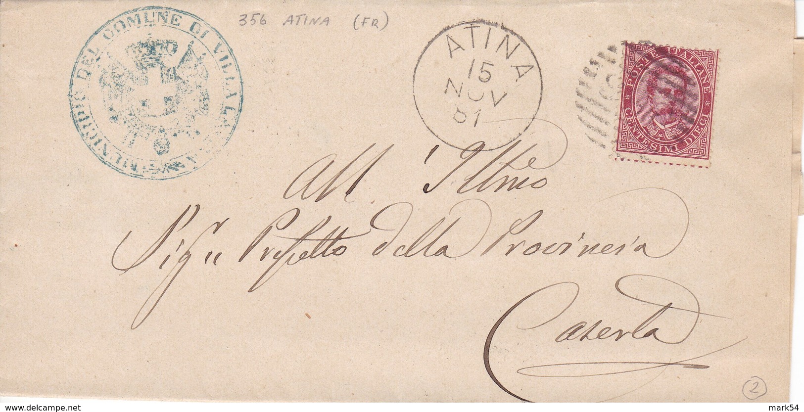 Un Annullo Per Paese Atina (Caserta) Numerale A Sbarre 1881 - Storia Postale