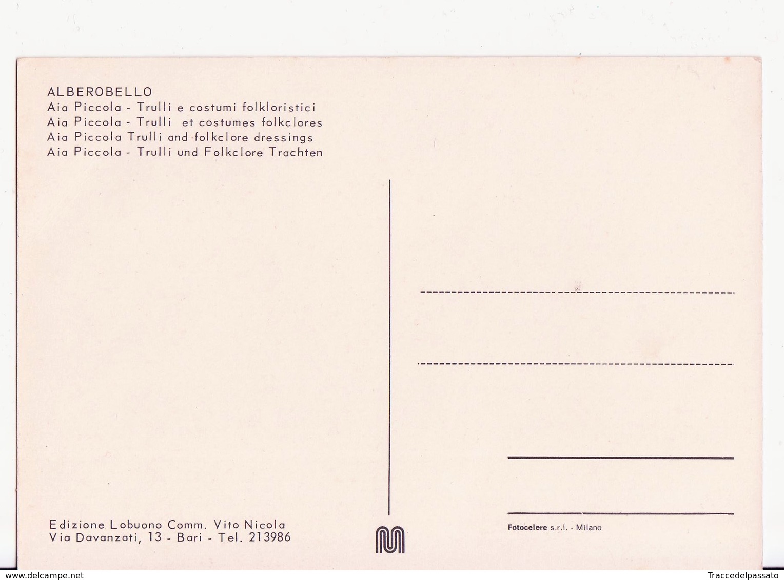 CARTOLINA NUOVA ANNI '80 - ALBEROBELLO (PUGLIA) AIA PICCOLA - ANIMATA - TRULLI E COSTUMI FOLKLORISTICI - Costumi