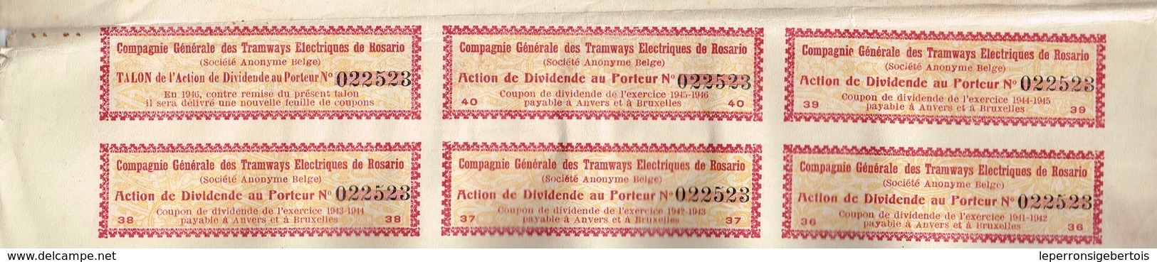 Action Ancienne - Compagnie Générale DesTramways Electriques De Rosario - Titre De 1905 - Spoorwegen En Trams