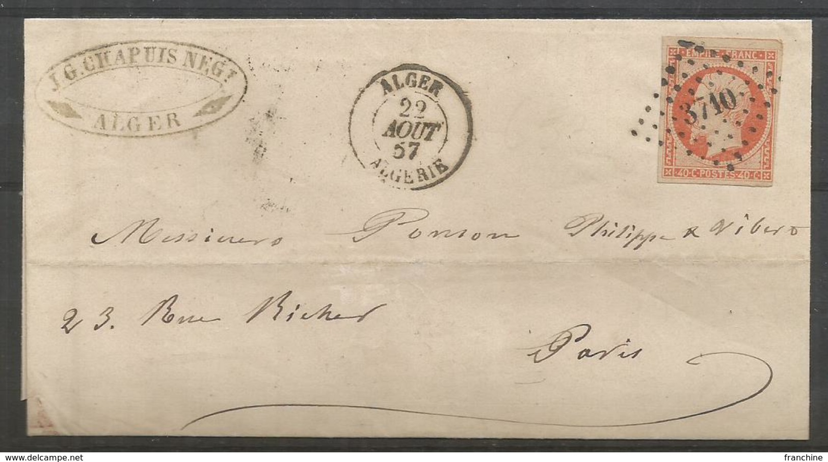 1853 –  N° 16 - Orange - Seul Sur Lettre - ALGER - Timbre Superbe - 1853-1860 Napoléon III