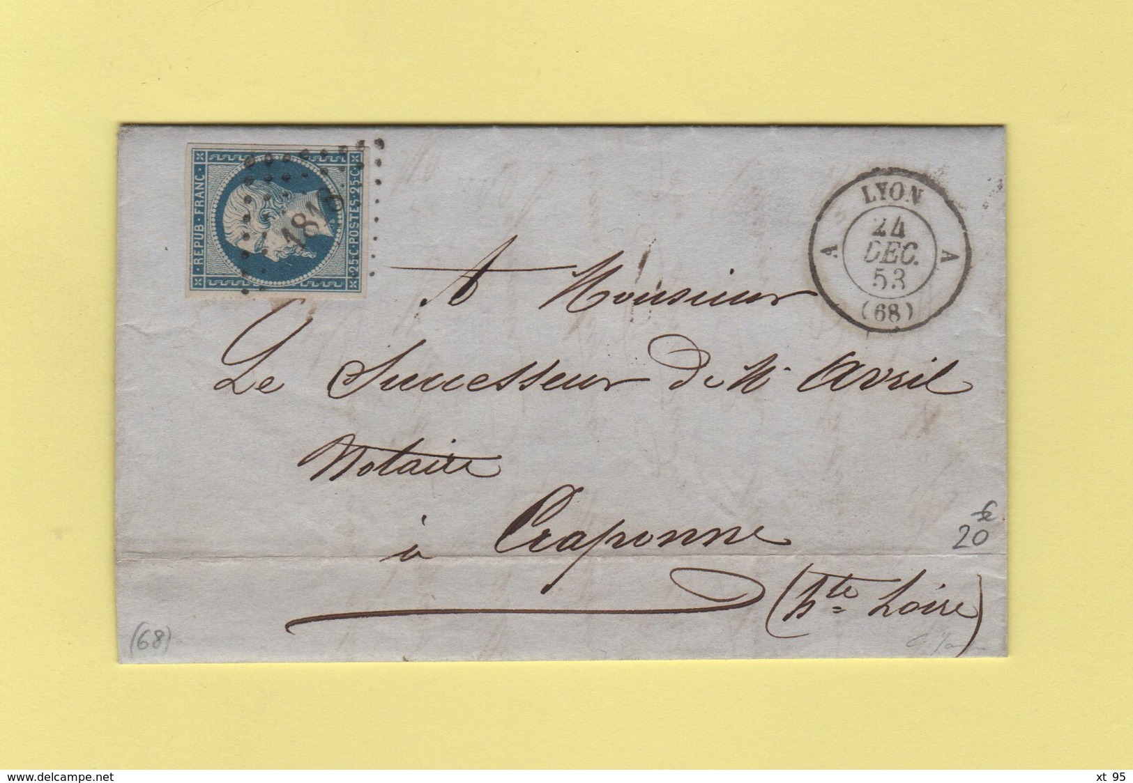 N°10 (TB) Sur Lettre De Lyon Pour Craponne - 24 Decembre 1853 - 1849-1876: Periodo Classico