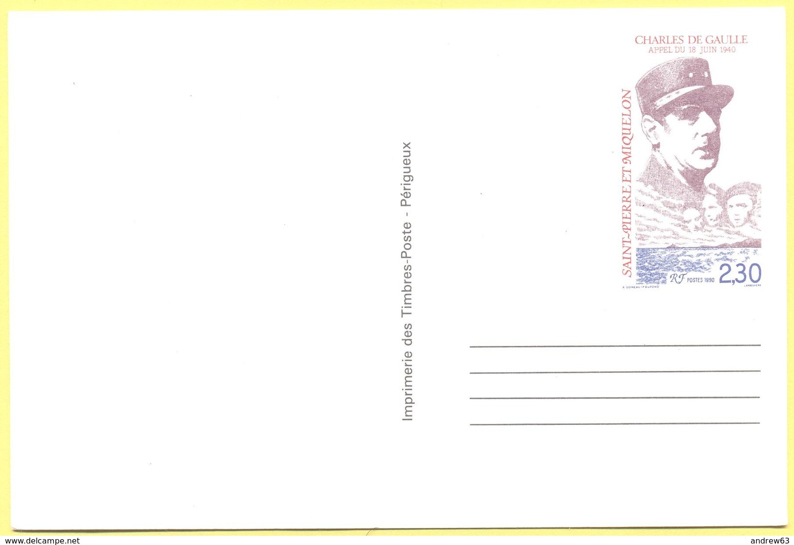 St.Pierre & Miquelon - 2,30 Charles De Gaulle - Carte Postale - Intero Postale - Entier Postal - Postal Stationery - Not - Entiers Postaux
