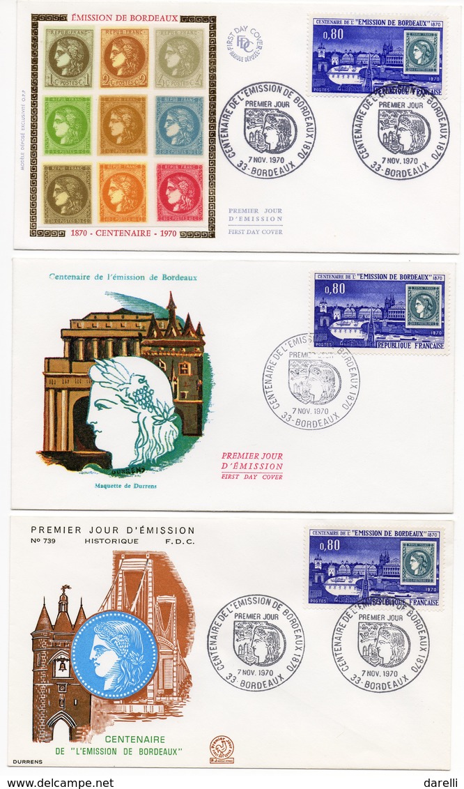 FDC France 1970 - Centenaire De L'émission De Bordeaux - YT 1659  - 33 Bordeaux - 1970-1979