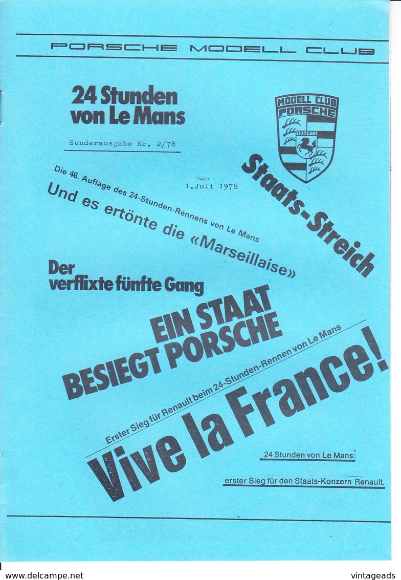 AD301 Porsche Modell Club, Clubzeitschrift, Sonderausgabe 1. Juli 1978, Neuwertiger Zustand, Deutsch - Auto & Verkehr