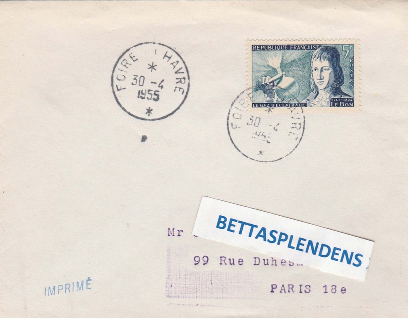 LSC 1955 - Cachet FOIRE Du HAVRE Sur YT 1012  Seul Sur Lettre - 1921-1960: Periodo Moderno