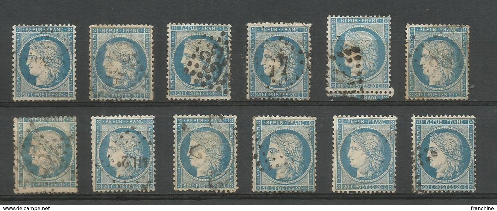 1870 – N°37 - Bleu - 20 C.- SIEGE DE PARIS - LOT De 12 Exemplaires Pour études Nuances, Oblitérations ... - 1870 Siege Of Paris