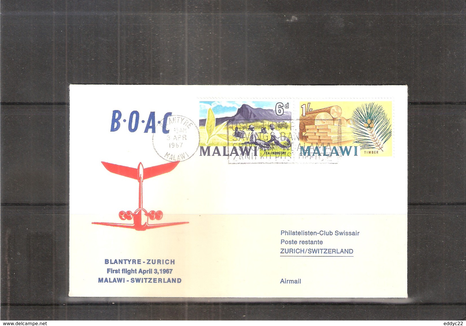 1er Vol B.O.A.C Du Malawi Vers La Suisse - 1967 (à Voir) - Malawi (1964-...)