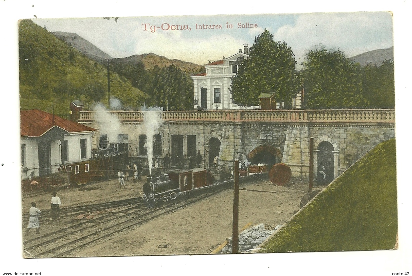 TARGU OCNA TG-OCNA INTRAREA LA SALINE GARE TRAINS CHEMIN DE FER ROUMANIE MOLDAVIE ROMANIA - Romania