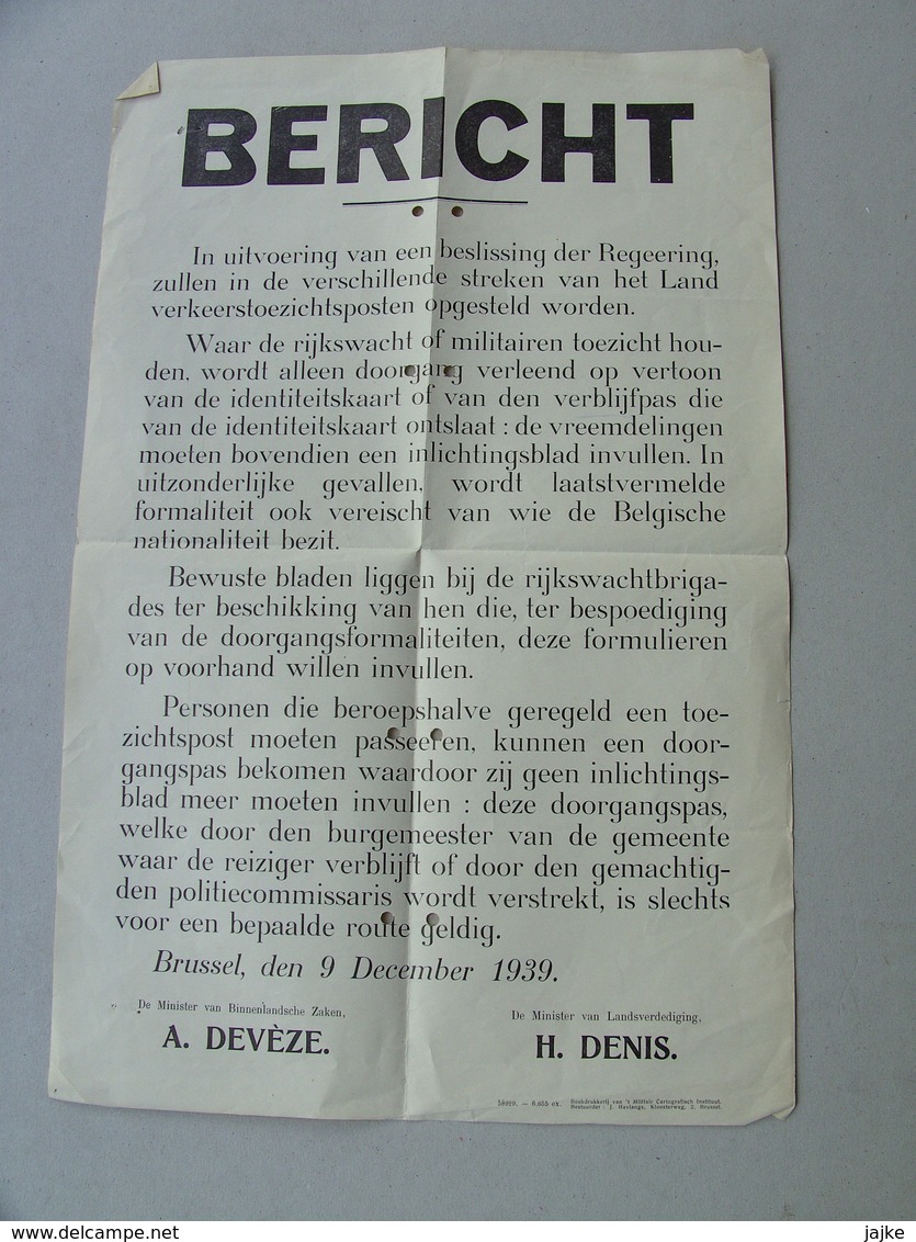 Affiche/Poster Ordonnantie 9-12-1939. Mobilisatie. Rijkswacht & Militaire Controle Vreemdelingen Doorgang - Affiches