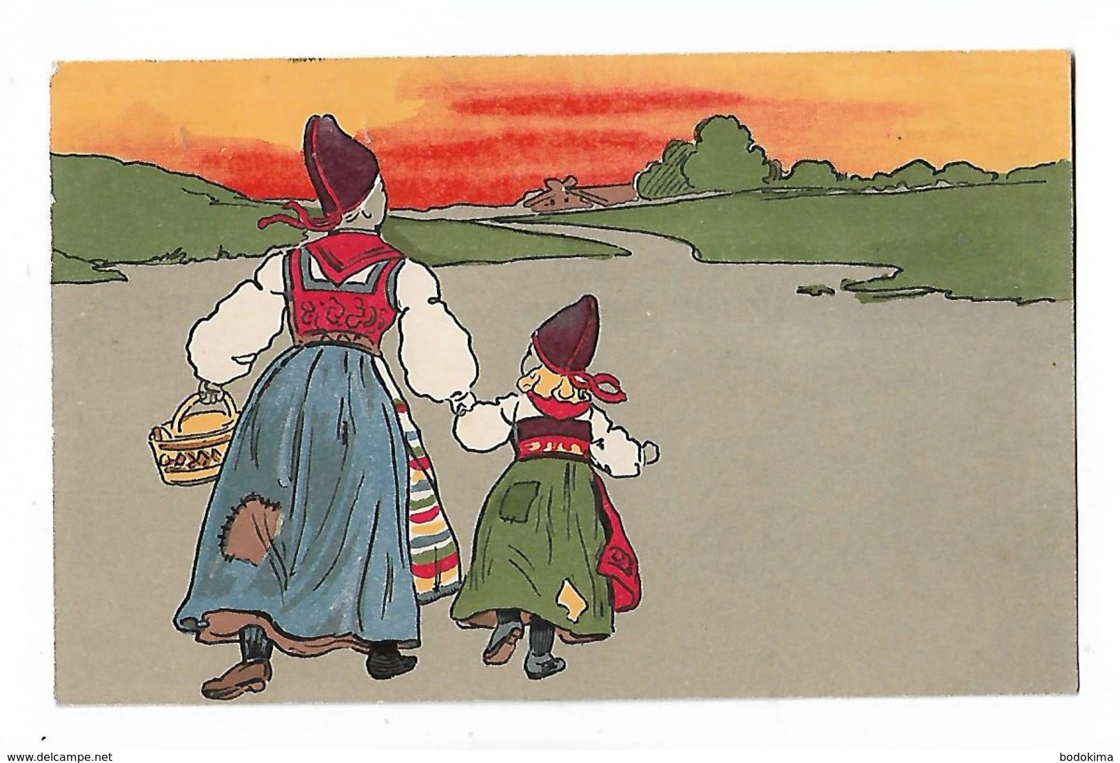 Mère  Et  Petite  Fille  Hollandaises  , Sol Couchant - Dessins D'enfants