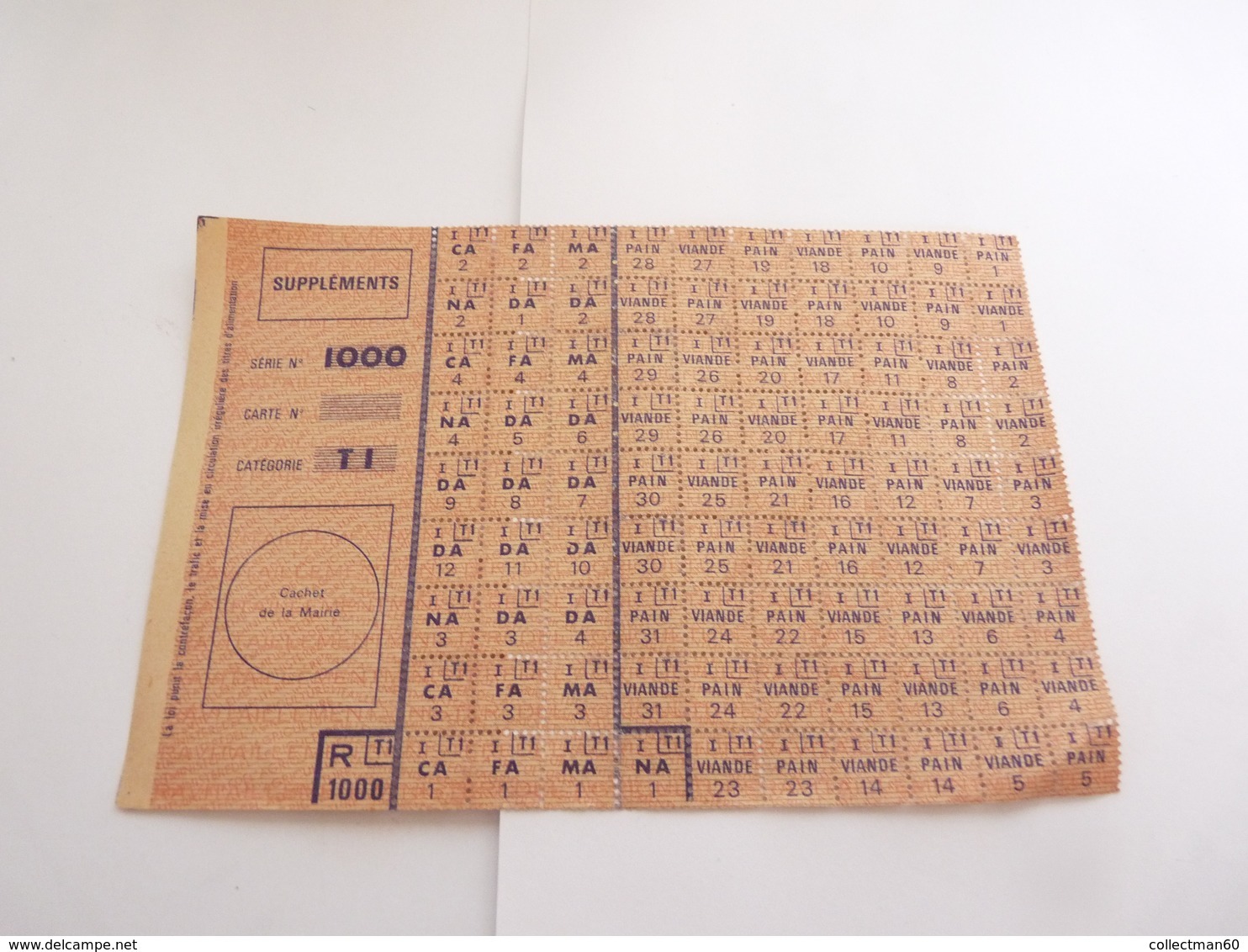 Ticket De Rationnement 1939 1945 -  Suppléments    Serie No 1000  Cat  Ti - 1939-45