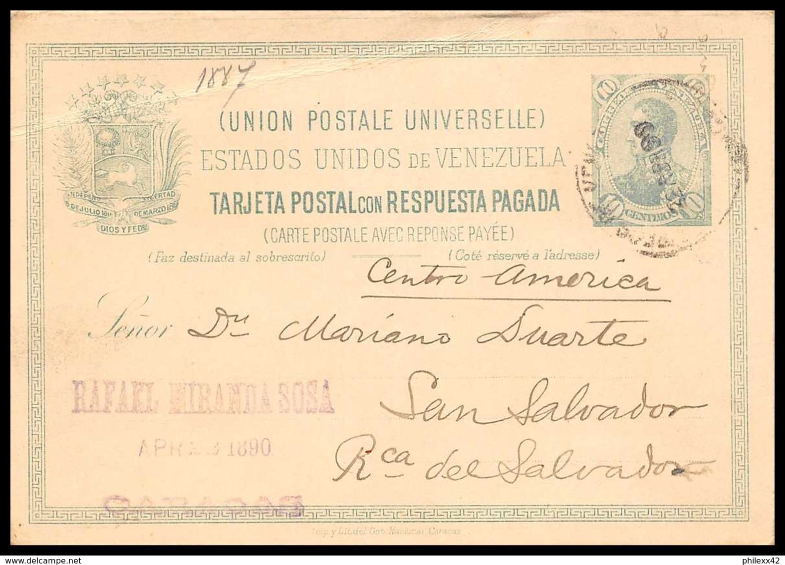 4523 Caracas 1890 Carte Postale Venezuela Entier Postal Stationery - Venezuela