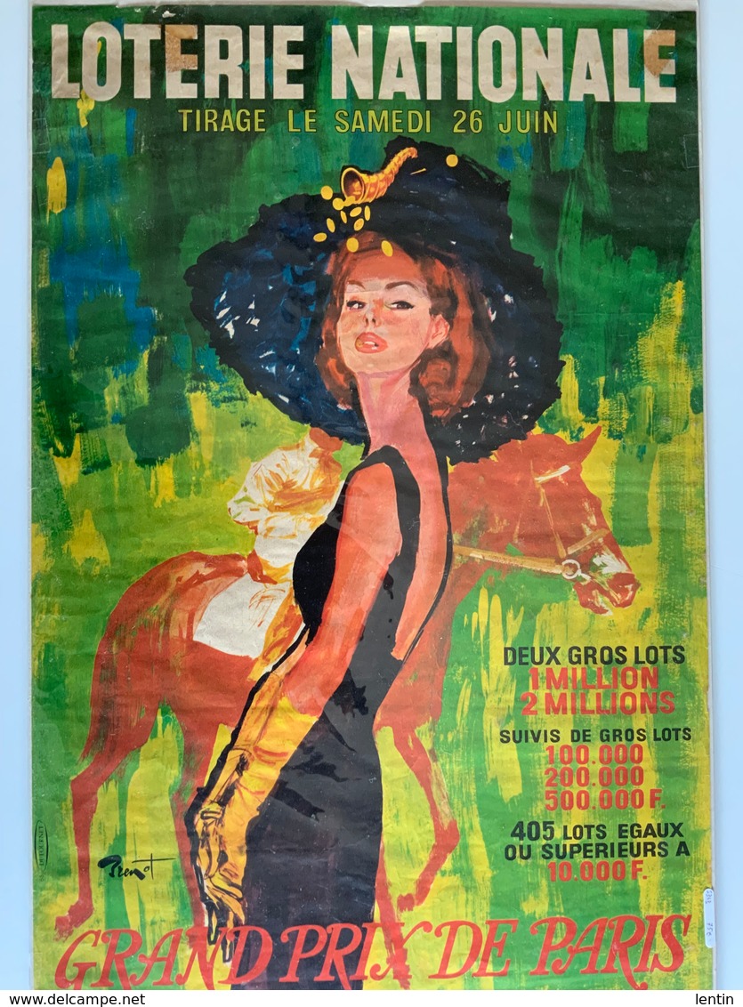 Affiche Ancienne / Hippisme / Illustrateur BRENOT / Grand Prix De Paris 1965 / Loterie Nationale - Affiches