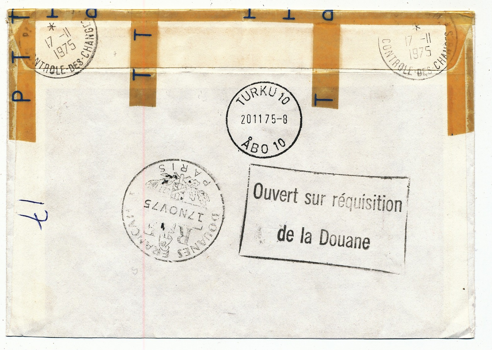France 1975 OPENED BY ORDER OF THE CUSTOMS Label On Registered Cover To Finland - Documents Of Postal Services
