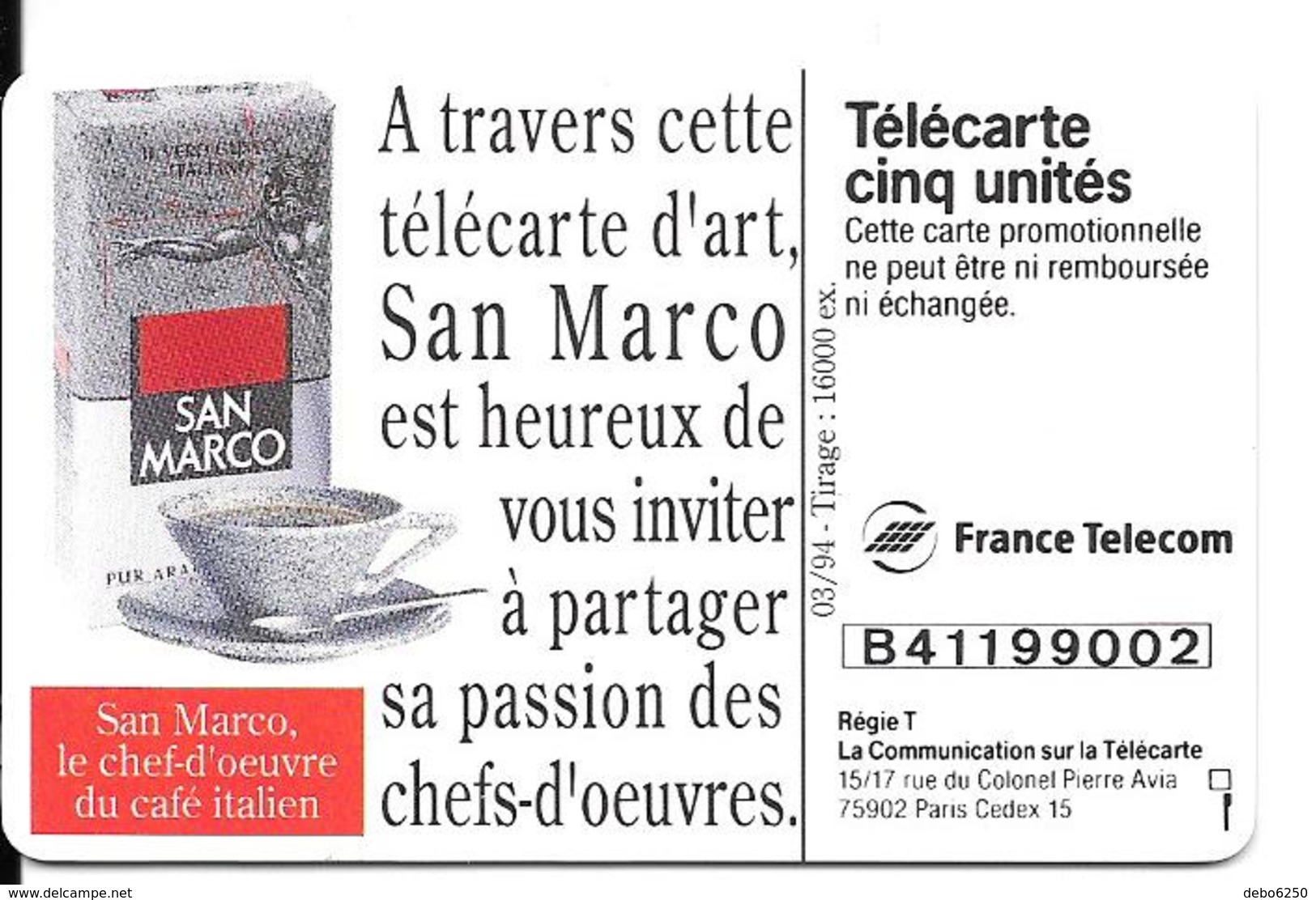 Télécarte 5 San Marco Dieu 1994 - Lebensmittel