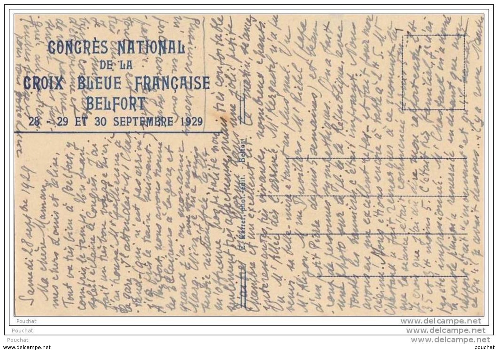 Belfort (Territoire) Le Château Et Le Lion + Dos Congrés National  Croix Bleue Française - 28 29 Et 30 Septembre 1929 - Belfort – Le Lion