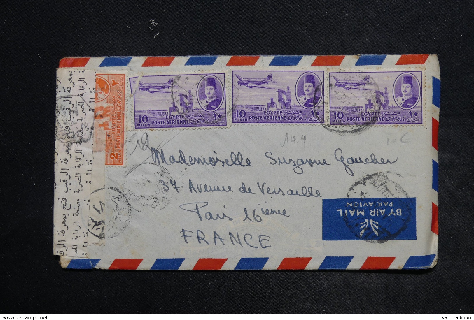 EGYPTE - Enveloppe Pour La France En 1950 , Affranchissement Plaisant , Contrôle Postal - L 26427 - Lettres & Documents