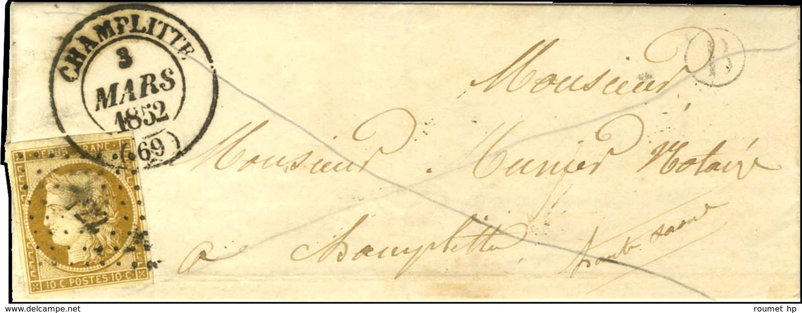 PC 722 / N° 1 (infime Froissure) Càd T 14 CHAMPLITTE (69) Sur Lettre Locale. Au Recto, B. RUR. B '' Leffaud ''. 1852. -  - 1849-1850 Ceres