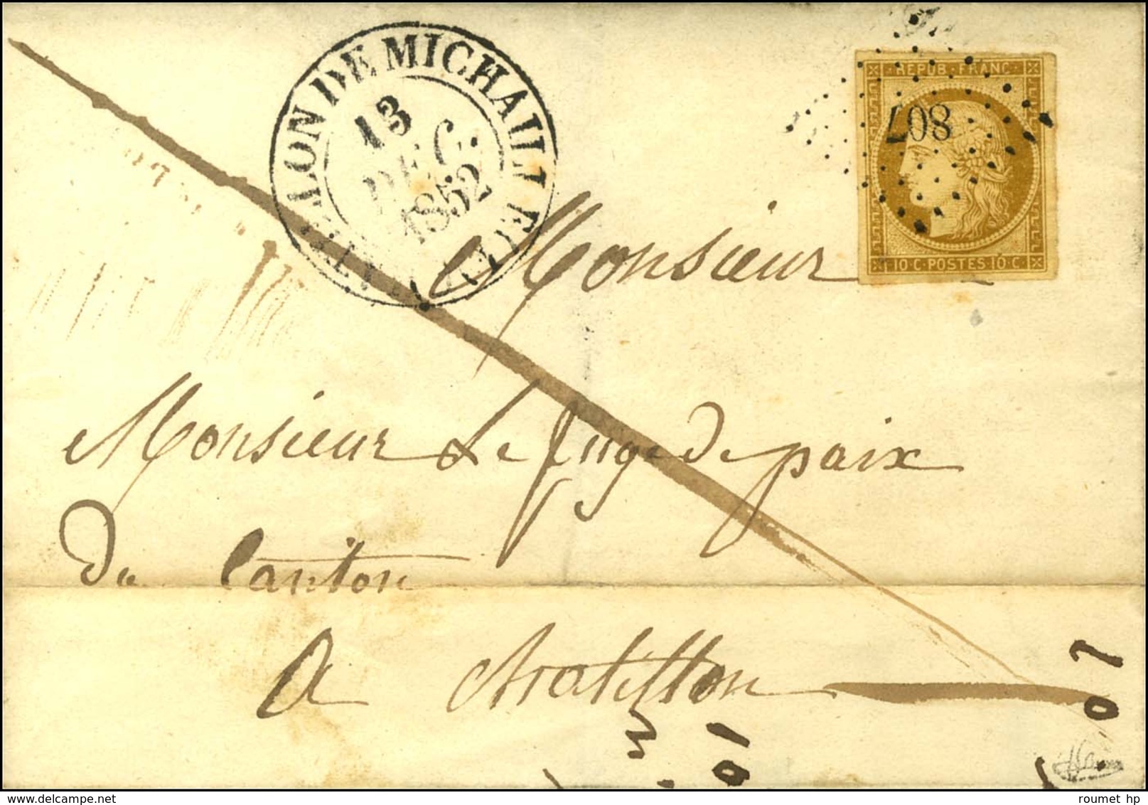 PC 807 / N° 1 Superbes Marges Càd T 13 CHATILLON DE MICHAILLE (1) Sur Lettre Locale. 1852. - TB / SUP. - R. - 1849-1850 Cérès