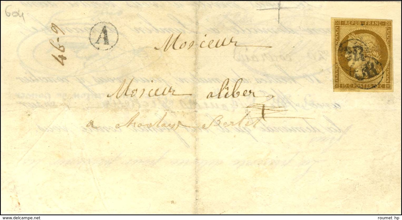 OR (2 Frappes) / N° 1 Bistre Brun Sur Lettre Avec Texte Du Juge De Paix Du Canton Du Touvet. - TB. - R. - 1849-1850 Cérès